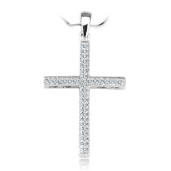 Krzyżyk z białego złota z diamentami pr.585 serca