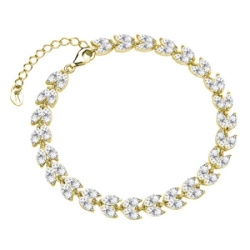 Sentiell Srebrna Bransoletka Ślubna Pozłacana Żółtym Złotem 14K Liście z Cyrkoniami