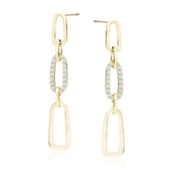 Srebrne pozłacane kolczyki pr. 925 ogniwka łańcuszka z białymi cyrkoniami