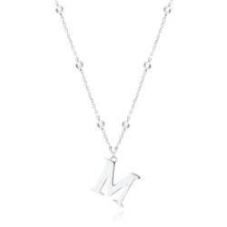 Srebrny naszyjnik pr.925 literka M na łańcuszku z kuleczkami